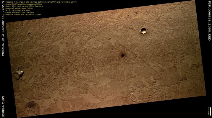 Recent Impact? (Natural Colors; credits for the additional process. and color.: Dr Paolo C. Fienga - Lunexit Team)
nessun commento
Parole chiave: Mars from orbit - Craters - Relatively Fresh Crater