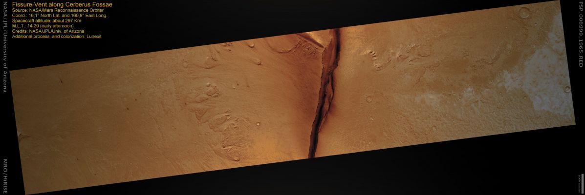 Fissure-Vent along Cerberus Fossae (MULTISPECTRUM; credits: Lunexit)
nessun commento
Parole chiave: Mars from orbit - Cerberus Fossae Region