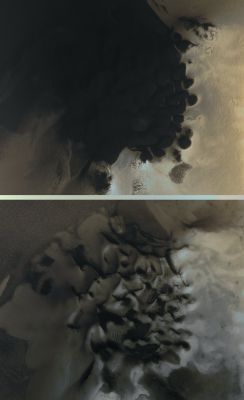 The "Frozen Lake" of Vastitas Borealis, alias Louth Crater (extra-detail mgnf - MULTISPECTRUM; credits: Lunexit)
This extra-detail mgnf shows a comparison of these dunes acquired in late Northern Summer (see PSP_001700_2505, top) with the newer image. It is hard to believe this is the same piece of ground because the brightness patterns are so different due to the large temperature changes throughout the year.

Nota Lunexit: dunque il famoso "Lago di Ghiaccio" - situato all'interno di un cratere senza nome il quale venne individuato nella Regione Nordica di Vastitas Borealis dalla Sonda ESA "Mars Express" - non è un lago, ed il cratere "senza nome" è, in realtà, il Cratere "Louth". Ora, se ci consentite una piccolissima ironia (naturalmente corredata da elementi fattuali), vorremmo dire che il modo in cui ESA e NASA si comportano, alle volte, è davvero "bizzarro" (tanto per usare un eufemismo...). 
Andate a leggerVi (o a "rileggerVi", se volete) quello che l'ESA scrisse riguardo questo Cratere. Noi, tanto per semplificare, Vi riportiamo il tutto qui di seguito e Voi, se non vi fidate (un Vostro sacrosanto Diritto) e volete verificare di persona, andate qui: http://www.esa.int/SPECIALS/Mars_Express/SEMGKA808BE_1.html

Caption ESA:"The HRSC on ESA's Mars Express obtained this perspective view on 2 February 2005 during orbit 1343 with a ground resolution of approximately 15 metres per pixel. It shows an unnamed impact crater located on Vastitas Borealis, a broad plain that covers much of Mars's far Northern Latitudes, at approximately 70,5° North and 103° East. 
The crater is 35 Km wide and has a maximum depth of approximately 2 Km beneath the crater rim. The circular patch of bright material located at the centre of the crater is residual water ice. 
The colours are very close to natural, but the vertical relief is exaggerated three times. The view is looking East. 
Credits: ESA/DLR/FU Berlin (G. Neukum)".

Allora: dato e premesso che si sta parlando SENZA OMBRA DI DUBBIO del medesimo rilievo, vorremmo un pò capire come mai il "cratere senza nome" è diventato "Louth Crater". 
E da quando? 
E' intervenuta la IAU per battezzarlo? 
O si tratta di un nome convenzionale adottato dalla NASA ma non ufficiale? Mistero. 

L'ESA aveva battezzato questo rilievo come "Lago Ghiacciato" ed ora si scopre che l'unica cosa ghiacciata (rectius: ricoperta di semplice brina gelata) è il "mound" (dosso) che caratterizza solo un versante del cratere. Il "residual water ice" di cui parlava il Dr Neukumm dell'ESA - osservando il "fondo" del cratere - è "sparito" e la NASA, infatti, non lo menziona neppure (anzi! Semmai la NASA avanza l'ipotesi/suggerisce che, oltre ad un minimo di ghiaccio d'acqua, il "grosso" della componente ghiacciata che si vede sul "dosso" imbiancato che giace posizionato sul fondo del cratere, sia semplicemente "frozen CO2").

Volete la nostra ipotesi? Ne abbiamo due, a dire il vero. 
Prima Ipotesi: la "scoperta" dell'ESA non era una scoperta reale. Le immagini MRO hanno pesantemente ridimensionato il fenomeno del presunto Lago Ghiacciato (il quale si è rivelato essere un cratere con un pò di brina su alcune porzioni del suo fondo) ed i Signori della NASA, tanto per non dare espressamente degli incompetenti a coloro che formano lo STAFF Scientifico che cura le imprese della Sonda Mars Express (in generale) ed al Dr Neukumm (in particolare), "fanno finta di nulla" e commentano questo rilievo ignorando (diremmo "per cortesia professionale") la circostanza per cui esso era stato già ampiamente trattato e discusso dai loro Colleghi Europei in ben altri termini.
Morale: la NASA, ivi, per "salvare la faccia" ai Colleghi dell'ESA, commenta "asetticamente" ed ignora il passato.

Seconda Ipotesi: la scoperta del Lago Ghiacciato di Vastitas da parte dell'ESA è una scoperta "vera" a tutti gli effetti ed apre scenari i quali non piacciono all'establishment della NASA. L'ESA viene invitata a non pronunciarsi ulteriormente sulla questione del Lago (o DEI LAGHI!) di Vastitas Borealis e la NASA, piano piano, accantona il fenomeno e quindi lo "cancella" dall'Immaginario Collettivo con queste recenti immagini le quali, effettivamente, mostrano un cratere con, al suo interno, un dosso ricoperto di brina persistente e nulla di più.

Morale: la Scienza "Ufficiale" dice che su Marte NON CI SONO ACQUE SUPERFICIALI e quindi, anche davanti ad una o più evidenze del contrario, bisogna ribadire il "Dogma" per il quale su Marte NON ESISTONO ACQUE SUPERFICIALI, nè liquide, nè ghiacciate.

E' sin troppo semplice immaginare che qualcuno, leggendo l'ipotesi 2, ci bollerà come "Complottisti" e poi, leggendo l'Ipotesi 1, dedurrà che NASA ed ESA lavorano "in sintonia" e che l'una integra, completa e, se necessario, corregge il lavoro dell'altra.
Certo, piacerebbe anche a noi che fosse così. 
Ma così non è. Basta leggere (e rileggere) gli articoli ORGINALI ESA e NASA su questo Lago/Non Lago di Ghiaccio/Non Ghiaccio per capire che il "flusso informativo" non è stato nè limpido, nè coerente. E comunque sia, ci piacerebbe sapere chi e quando ha battezzato il Cratere "Senza Nome" in Cratere "Louth".

Ed in conclusione, se questo è il modo - non diciamo di "fare Scienza" ma, se non altro - di fare "Divulgazione" adottato dalla NASA in questo momento storico...Beh, allora noi possiamo solo darVi un suggerimento: studiate ed interpretate tutto DA SOLI. Magari, di quando in quando ed orà più, ora meno, prenderete (come accade a noi) "Lucciole per Lanterne" ma, se non altro, non diventerete mai dei semplici "recettori passivi" del modo (distorto) di Divulgare il Sapere adottato dalla più grande e famosa Agenzia Spaziale del Mondo (che noi ammiriamo sempre tanto ma, stavolta, un pò meno del solito...).

Amen.

p.s.: abbiamo reperito un cospicuo quantitativo di abstracts sul "presunto ghiaccio" di Louth Crater (ATTENZIONE: nome ancora NON ufficiale!) e, anzichè schiarirci le idee, adesso le abbiamo ancora più confuse...
Ma ne verremo fuori, come ovvio, e quindi pubblicheremo un articolo su questo rilievo davvero MOLTO intrigante e, incidentalmente, spenderemo qualche parola sul "modo schizofrenico" di "Fare Scienza" adottato in questo momento storico.
Parole chiave: Mars from orbit - Craters - Louth Crater