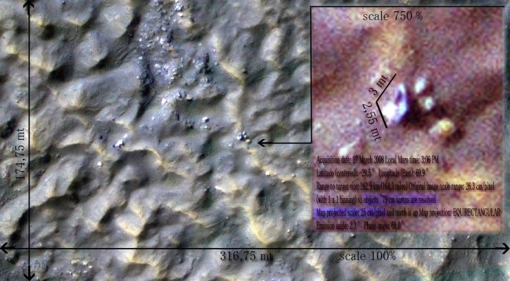 The "Sun-Door" (the measures - credits: Dr M. Faccin)
nessun commento
Parole chiave: Mars from orbit - Extremely Unusual Surface Feature - The Sun-Door