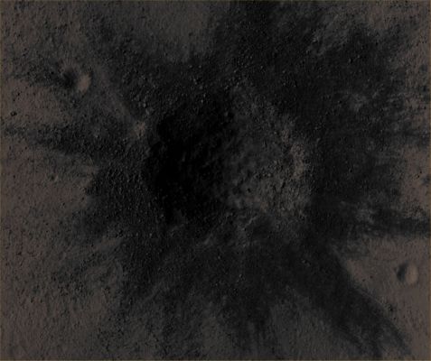 Fresh and Rayed Unnamed Crater in Tharsis Region (EDM n.2 - Absolute Natural Colors; credits for the additional process. and color.: Dr Paolo C. Fienga - Lunexit Team) 
Mars Local Time: 15:02 (Early Afternoon)
Coord. (centered): 17,4° North Lat. and 248,8° East Long.
Spacecraft altitude: 274,1 Km (such as about 171,3 miles) 
Original image scale range: 27,4 cm/pixel (with 1 x 1 binning) so objects ~ 82 cm across are resolved 
Map projected scale: 25 cm/pixel
Map projection: EQUIRECTANGULAR
Emission Angle: 0,2° 
Sun-Mars-Spacecraft (or "Phase") Angle: 42,8°
Solar Incidence Angle: 43° (meaning that the Sun is about 47° above the Local Horizon)
Solar Longitude: 57,4° (Northern Spring)
Credits: NASA/JPL/University of Arizona
Additional process. and coloring: Dr Paolo C. Fienga - Lunar Explorer Italia
Parole chiave: Mars from orbit - Craters - Unnamed Fresh Crater - Tharsis Plain