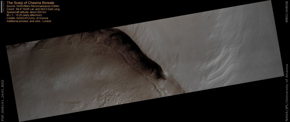 North Polar Scarp (MULTISPECTRUM; credits: Lunexit)
nessun commento
Parole chiave: Mars from orbit - North Polar Region - Scarp