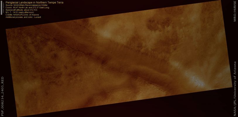 Periglacial Landscape in Northern Tempe Terra (Enhanced Natural Colors; credits for the additional process. and color.: Dr Paolo C. Fienga - Lunexit Team)
nessun commento
Parole chiave: Mars from orbit - Periglacial Features