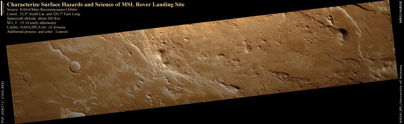 Characterize Surface Hazards and Science of MSL Rover Landing Site - Southern Lowlands/Margaritifer Terra (natural colors; credits: Lunexit)
nessun commento
Parole chiave: Mars from orbit - Southern Lowlands
