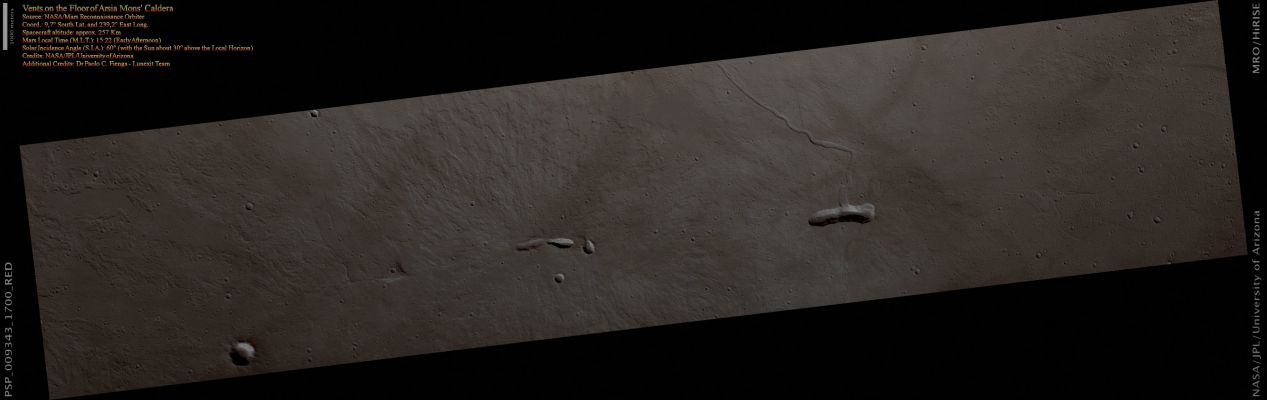 Vents on the Floor of Arsia Mons' Caldera (Absolute Natural Colors; credits for the additional process. and color.: Dr Paolo C. Fienga - Lunexit Team)
nessun commento
Parole chiave: Mars from orbit - Volcanic Features - Vents