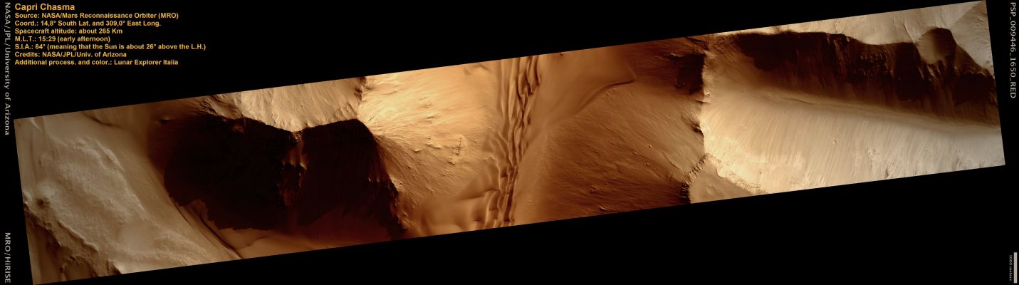 Capri Chasma (Natural Colors; credits: Lunar Explorer Italia)
nessun commento
Parole chiave: Mars from orbit - Capri Chasma