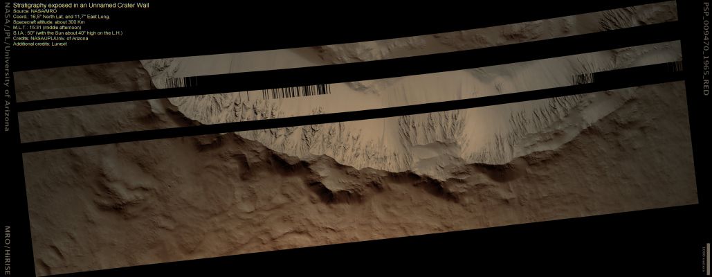 Beautiful Gullies (Natural Colors; credits: Lunexit)
nessun commento
Parole chiave: Mars from orbit - Craters - Unnamed Crater