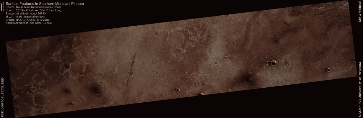 Southern Meridiani Planum (Absolute Natural Colors; credits for the additional process. and color.: Dr Paolo C. Fienga - Lunexit Team)
nessun commento
Parole chiave: Mars from orbit - Meridiani Planum Region