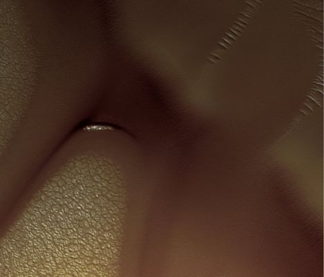 Residual Ice (edm - natural colors; credits: Lunexit)
Il dettaglio, palese tanto nella versione in b/n del frame, quanto in quella a colori naturali, è stato individuato dal bravissimo Dr Barca e, inizialmente, ci ha fatto pensare ad una possibile estrusione d'acqua la quale, poco dopo essere stata "espulsa", si è rapidamente congelata.
Ma sbagliavamo, poichè non si tratta, a nostro parere, del residuo di un fenomeno estrusivo.
Non lo è, perchè le estrusioni d'acqua (e fango) si manifestano - di solito, e "visivamente" - con accumuli caotici di blocchi di ghiaccio sporco di varie dimensioni intorno ad un'area di ghiaccio più limpido la quale è compatta e posizionata centralmente rispetto agli altri blocchi e blocchetti (provate a visualizzare, per capire bene, la conseguenza di uno "spruzzo" - tipo geyser - di acqua e fango, con l'acqua che poi gela rapidamente). 

In Islanda, se volete, si può vedere qualcosa di simile.

Nel nostro caso di specie, comunque, si può dire che la posizione del dettaglio in oggetto è indicativa di un'area su cui si trova del semplice ghiaccio "sporco" (ghiaccio d'acqua, a giudicare dall'albedo e dal colore) residuale, sfuggito al disgelo grazie alla protezione offertagli dalla duna che lo sovrasta.

La configurazione delle dune che caratterizzano la zona, inoltre, ci dice che l'area gelata è posizionata su una superficie decisamente più bassa rispetto al Datum medio della regione, e quindi con niente (o poco) Sole che scioglie e niente (o poco) vento che "gratta & smuove".

Un accumulo di ghiaccio, quindi, destinato a "sopravvivere" MOLTO a lungo!...
Parole chiave: Martian Surface - Ice on the edge of a dune