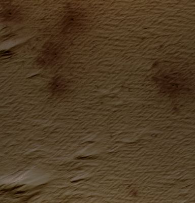 Fresh Crater Cluster (EDM - Natural Colors; credits: Dr Paolo C. Fienga - Lunexit Team)
Many of the newest craters are part of a crater cluster, like this one. This cluster is about 350 meters (almost a quarter mile) across at its longest, and the largest crater in the image is 5 meters (16 feet) in diameter. 
These clusters likely result from breaking up of the impactor before it strikes the surface. How widely dispersed the craters are depends on the strength and density of the impactor. Scientists can study these clusters to learn more about the object that created them.
Parole chiave: Mars from orbit - Craters - Fresh Crater Cluster