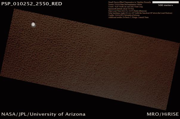 Small Snow-filled Depression in Vastitas Borealis (Absolute Natural Colors; credits for the additional process. and color.: Dr Paolo C. Fienga - Lunexit Team)
nessun commento
Parole chiave: Mars from orbit - Vastitas Borealis Region