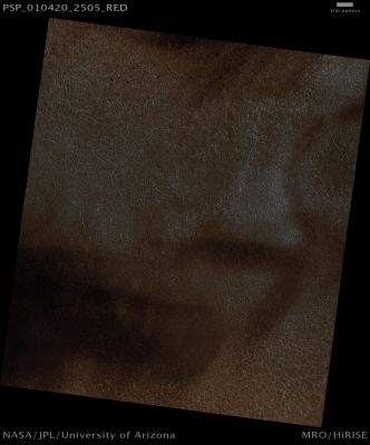 Summer Ice in Vastitas Borealis (Natural Colors; credits: Lunar Explorer Italia)
Mars Local Time: 15:02 (early afternoon)
Coord. (centered): 70,3° North Lat. and 341,4° East Long.
Spacecraft altitude: 317,0 Km (such as about 198,1 miles) 
Original image scale range: 31,7 cm/pixel (with 1 x 1 binning) so objects ~ 95 cm across are resolved 
Map projected scale: 25 cm/pixel
Map projection: EQUIRECTANGULAR 
Emission Angle: 7,3° 
Phase Angle: 68,5°
Solar Incidence Angle: 62° (meaning that the Sun is about 28° above the Local Horizon)
Solar Longitude: 142,7° (Northern Summer)
Credits: NASA/JPL/University of Arizona
Additional process. and coloring: Lunar Explorer Italia
Parole chiave: Mars from orbit - Vastitas Borealis Region