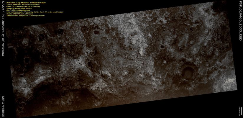 Escarpment with Possible Clays in Mawrth Vallis (Natural Colors; credits: Lunar Explorer Italia)
nessun commento
Parole chiave: Mars from orbit - Mawrth Vallis