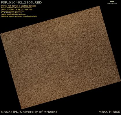Olivine-rich Terrain in Vastitas Borealis (Natural Colors; credits: Lunar Explorer Italia)
nessun commento
Parole chiave: Mars from orbit - Vastitas Borealis Region