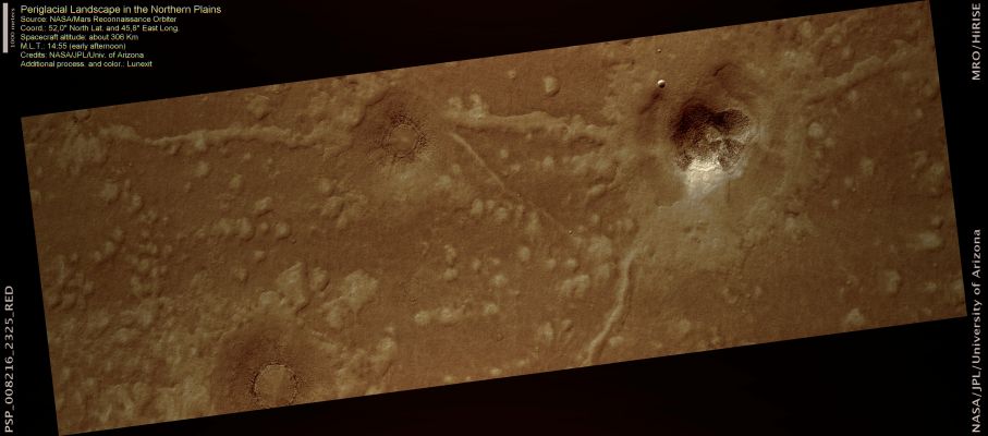 Periglacial Surface Features in the Northern Plains (natural colors; credits: Lunexit)
nessun commento
Parole chiave: Mars from orbit - Periglacial Features