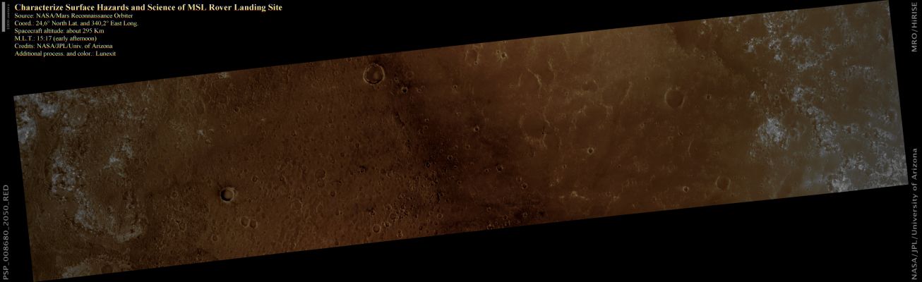 Characterize Surface Hazards and Science of Possible MSL Rover Landing - Mawrth Vallis (natural colors; credits: Lunexit)
nessun commento
Parole chiave: Mars from orbit - Mawrth Vallis Region