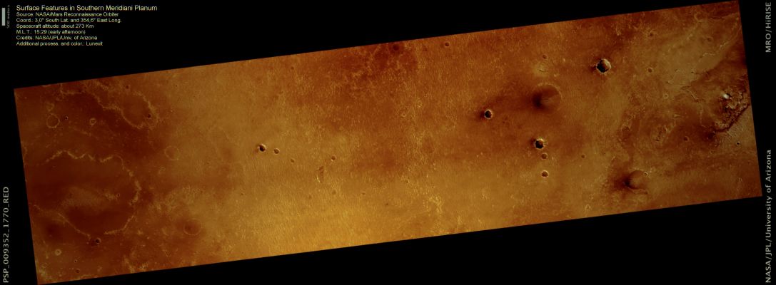 Light Toned Materials and Plains in Southern Meridiani Planum (Extremely Enhanced Natural Colors; credits: Lunexit)
nessun commento
Parole chiave: Mars from orbit - Meridiani Planum Region