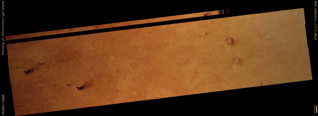 Hematite Deposits in Meridiani Planum (possible True Colors; credits: Lunar Explorer Italia)
Mars Local Time: 15:27 (early afternoon)
Coord. (centered): 2,3° South Lat. and 357,1° East Long.
Spacecraft altitude: 269,7 Km (such as about 168,5 miles) 
Original image scale range: 27 cm/pixel (with 1 x 1 binning) so objects ~54 cm across are resolved 
Map projected scale: 25 cm/pixel 
Map projection: EQUIRECTANGULAR 
Emission Angle: 1,0° 
Phase Angle: 56,1°
Solar Incidence Angle: 57° (meaning that the Sun is about 33° above the Local Horizon)
Solar Longitude: 106,1° (Northern Summer)
Credits: NASA/JPL/University of Arizona
Additional process. and coloring: Lunar Explorer Italia
Parole chiave: Mars from orbit - Meridiani Planum Region