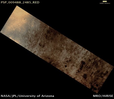 Phoenix Landing Site (possible True Colors; credits: Lunar Explorer Italia)
Mars Local Time: 15:23 (early afternoon)
Coord. (centered): 68,2° North Lat. and 234,3° East Long.
Spacecraft altitude: 338,8 Km (such as about 211,8 miles) 
Original image scale range: 67,8 cm/pixel (with 1 x 1 binning) so objects ~2,03 mt across are resolved 
Map projected scale: 50 cm/pixel 
Map projection: EQUIRECTANGULAR 
Emission Angle: 24,2° 
Phase Angle: 33,2°
Solar Incidence Angle: 54° (meaning that the Sun is about 36° above the Local Horizon)
Solar Longitude: 108,2° (Northern Summer)
Credits: NASA/JPL/University of Arizona
Additional process. and coloring: Lunar Explorer Italia
Parole chiave: Mars from orbit - Northern High-Latitudes