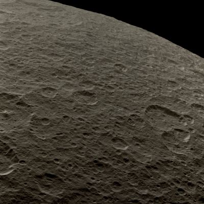 Craterland (Natural Colors; credits: Lunexit)
Caption NASA:"Craters imprinted upon other craters record the long history of impacts endured by Saturn's moon Rhea. 
This view looks toward the Mid-Southern Latitudes of the Saturn-facing side of Rhea. North on Rhea is up. 

The image was taken in Visible Light with the Cassini Spacecraft narrow-angle camera on Oct. 13, 2009. The view was obtained at a distance of approx. 45.000 Km (about 28.000 miles) from Rhea and at a Sun-Rhea-Spacecraft, or Phase, Angle of 105°. 
Image scale is approx. 260 meters (about 860 feet) per pixel".
Parole chiave: Saturn's Moon - Rhea