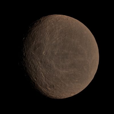 Gibbous Rhea (Natural Colors; credits for the additional process. and color.: Dr Paolo C. Fienga - Lunexit Team)
Caption NASA:"The Cassini Spacecraft looks toward the cratered plains of the Trailing Hemisphere of Rhea.
Some of the moon's fractures, appearing like wispy bright lines, can be seen on the left of the image. Rhea's North Pole is up and rotated 3° to the right. 
This Celestial Body is about 1528 Km (approx. 949 miles) across.

The image was taken in Visible Light with the Cassini Spacecraft wide-angle camera on Nov. 21, 2009. The view was obtained at a distance of approx. 30.000 Km (about 19.000 miles) from Rhea and at a Sun-Rhea-Spacecraft, or Phase, Angle of 27°. 
Image scale is roughly 2 Km (a little more than 1 mile) per pixel.

Parole chiave: Saturnian Moons - Rhea