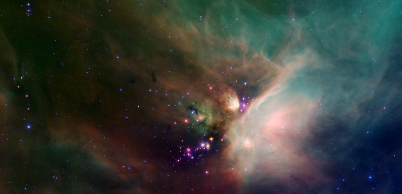 Rho Ophiuci
Newborn stars peek out from beneath their natal blanket of dust in this dynamic image of the Rho Ophiuchi dark cloud from NASA's Spitzer Space Telescope. Called "Rho Oph" by astronomers, it's one of the closest star-forming regions to our own solar system. Located near the constellations Scorpius and Ophiuchus, the nebula is about 407 light years away from Earth. 

Rho Oph is a complex made up of a large main cloud of molecular hydrogen, a key molecule allowing new stars to form from cold cosmic gas, with two long streamers trailing off in different directions. Recent studies using the latest X-ray and infrared observations reveal more than 300 young stellar objects within the large central cloud. Their median age is only 300,000 years, very young compared to some of the universe's oldest stars, which are more than 12 billion years old. 

This false-color image of Rho Oph's main cloud, Lynds 1688, was created with data from Spitzer's infrared array camera, which has the highest spatial resolution of Spitzer's three imaging instruments, and its multiband imaging photometer, best for detecting cooler materials. Blue represents 3.6-micron light; green shows light of 8 microns; and red is 24-micron light. The multiple wavelengths reveal different aspects of the dust surrounding and between the embedded stars, yielding information about the stars and their birthplace. 

The colors in this image reflect the relative temperatures and evolutionary states of the various stars. The youngest stars are surrounded by dusty disks of gas from which they, and their potential planetary systems, are forming. These young disk systems show up as red in this image. Some of these young stellar objects are surrounded by their own compact nebulae. More evolved stars, which have shed their natal material, are blue. 

The extended white nebula in the center right of the image is a region of the cloud which is glowing in infrared light due to the heating of dust by bright young stars near the right edge of the cloud. Fainter multi-hued diffuse emission fills the image. The color of the nebulosity depends on the temperature, composition and size of the dust grains. Most of the stars forming now are concentrated in a filament of cold, dense gas that shows up as a dark cloud in the lower center and left side of the image against the bright background of the warm dust. Although infrared radiation at 24 microns pierces through dust easily, this dark filament is incredibly opaque, appearing dark even at the longest wavelengths in the image. 


Parole chiave: From Space Images - Spitzer Space Telescope (SST)