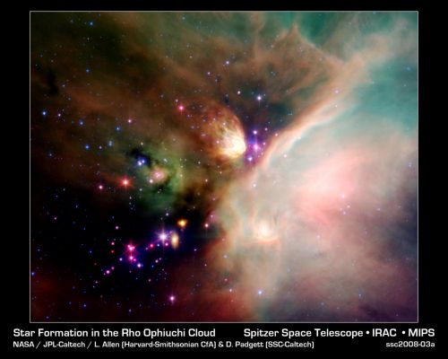 Rho Ophiuci
"...Gratias tibi maximas, Catullus,
Agit pessimus omnium Poeta,
Tanto pessimus omnium Poeta
Quanto tu optimus omnium patronum..."

(Catullo)

"...Catullus gives you warmest thanks,
And he, the worst of Poets ranks;
As much the worst of bards confessed,
As you of advocates the best..."

(trasl. by William Marris)
Parole chiave: From Space Images - Spitzer Space Telescope (SST)