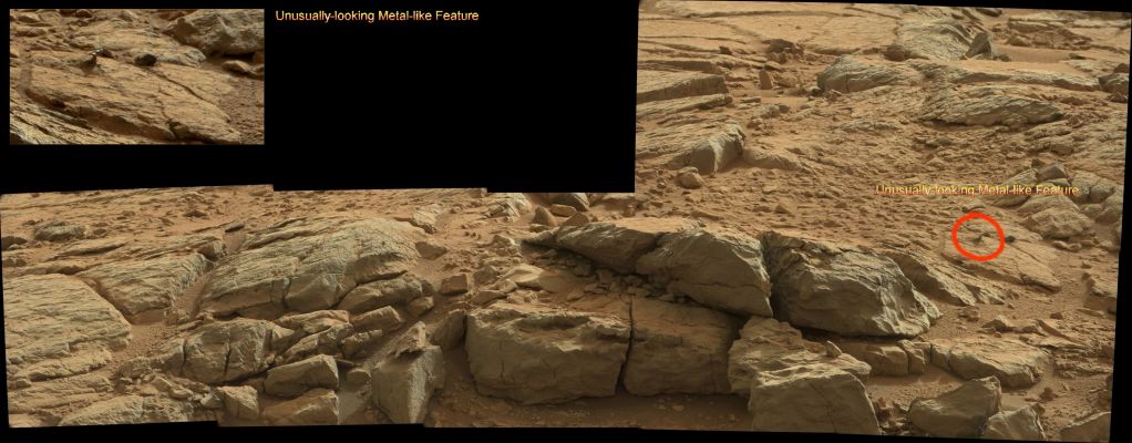 Extremely unusually-looking Feature on the Floor of Yellowknife Bay: "The Metal Head" - Sol 173 (CTX Frame: RAW Natural Colors and EDM: Calibrated Natural Colors - Credits: Dr Gianluigi Barca/Lunar Explorer Italia/Italian Planetary Foundation
Parole chiave: Martian Surface - Controversial - "The Metal Head"