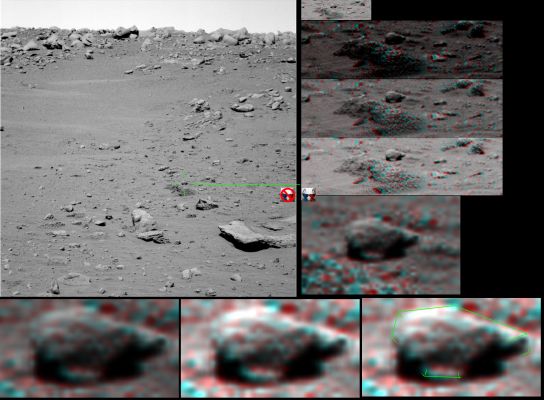 Martian "Possum" - Sol 369 (Hi-Def3-D - b/w; credits and Copyright: Dr M. Faccin and Lunar Explorer Italia)
Una nuova - affascinante - bizzarrìa creata dalle Rocce di Marte...
Parole chiave: Martian Surface - Unusually-looking Rock
