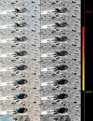 Do You See?!? - Sol 41 (the GIF-Movie frame-by-frame; credits: Dr M. Faccin)
nessun commento
Parole chiave: Martian Surface - Bizarre Rock Formation