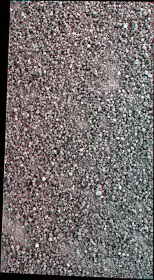 Martian Gravel - Sol 1034 (Hi-Def3-D - credits and Copyright: Dr M. Faccin and Lunar Explorer Italia)
Cosa dite? Si tratta di semplice "ghiaietta" (uguale, più o meno, a quella che vediamo qui, sulla Terra, un pò ovunque), oppure potrebbe trattarsi di una sorta di "tessuto connettivo roccioso" (e "fibroso", come probabilmente direbbe il Dr Feltri) il quale, a metà strada fra l'organico e l'inorganico, rappresenta "la Pelle di Marte"?

Fantasia e fantascienza, certo. Ma questa (spettacolare!) immagine non può non farci pensare...
Parole chiave: Microscopic Imager - Martian Surface - Berries (3D) - Controversial