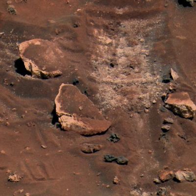 Flat-Rock, after Spirit rolled over it (2)
nessun commento
Parole chiave: Martian Surface - Rover Tracks with a broken rock and possible Silica dust