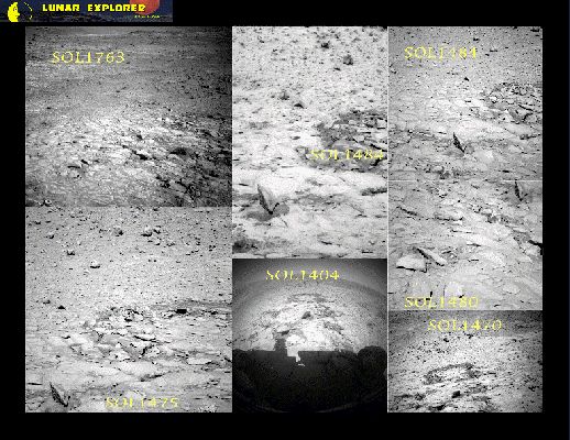 Unbelievable "Pseudo-Balance" - Sol 1763 (GIF-Mosaic)
L'oggetto curioso ed in equilibrio "discutibile", come vedete in questo davvero eccellente Foto-Mosaico/GIF-Movie realizzato dal Dr Barca, si risolve in una roccia a forma (effettivamente) triangolare, con una sorta di base/piedistallo costituita in modo tale da permettergli di rimanere in posizione verticale e quindi di "ergersi" rispetto a tutti gli altri rilievi che caratterizzano questa specifica zona.

Potremmo fermarci qui e, come sempre, fare i de-bunkers noi stessi e quindi ammettere candidamente che ci siamo sbagliati e che la pseudo-roccia misteriosa non è altro che l'ennesima roccia marziana super-bizzarra. Si, potremmo farlo...Ma sarebbe troppo facile e banale!

Dunque stavolta Vi invitiamo a fare uno sforzo ulteriore e quindi mettere a confronto le varie inquadrature (più o meno) ravvicinate di questo dettaglio superficiale con l'ultima inquadratura (e cioè quella ottenuta dutrante il Sol 1763) che ha fatto nascere tutti i nostri dubbi e sospetti.

Notate qualcosa? No?!?
Guardate bene...
Parole chiave: Martian Surface - The "STOP" Sign