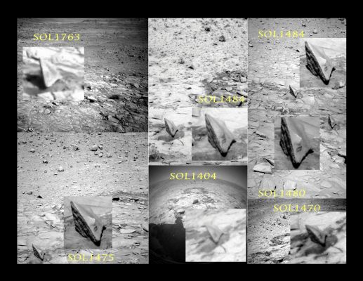 Unbelievable "Pseudo-Balance" - Sol 1763 (Mosaic n. 2 - credits: Dr G. Barca)
Tante parole (alcune anche complicate) per dire una cosa semplicissima: moltissimi frames Marziani Spirit (e probabilmente anche Opportunity) successivi ai primi 300 Soles, NON SONO "RAW" frames, bensì una RICOSTRUZIONE VIRTUALE - di qualità enormemente superiore ai disegnini dell'ESA, che sono stati capaci di ingannare solo gli Appassionati meno attenti e qualche Ricercatore (???) completamente sprovveduto o semplicemente furbetto... - dei RAW frames.

Tanto per rendere Onore al merito e per dare a Cesare quello che gli compete, precisiamo che una simile ipotesi (anche se forse un pò - troppo, a nostro avviso - più radicale ed estrema) venne fatta quasi subito - e cioè ben prima che venisse tagliato il fatidico traguardo dei 300 Soles - dal Dr Feltri, il quale sosteneva (e sostiene) che noi NON VEDIAMO MAI i frames MER Originali, bensì le loro ricostruzioni virtuali, ottenute attraverso un supersoftware di concezione molto avanzata il quel, inter alia, serve a ricostruire "a tavolino" l'effettiva realtà Marziana (in termini di tipologia di superficie, dislivelli, possibili "trabocchetti naturali" etc.) per aiutare - durante il loro training a Terra ed in maniera quanto più posibile valida, e quindi ricostruendo il suolo Marziano sin nei minimi dettagli - i futuri Astronauti che cammineranno sul Pianeta Rosso.

La nostra posizione "ufficiale"? E' sempre la solita: non serve essere "Complottisti" per capire che, tra quello che vediamo e sappiamo e quello che c'è da vedere e da sapere REALMENTE, esiste un abisso...Basta avere un pizzico di competenza, di esperienza e di "occhio": gli ingredienti necessari che separano i (normali ed intellettualmente onesti) Ricercatori, dagli ingenui (eufemismo...) e dalle persone che, ora in un modo ed ora in un altro, quando parlano (o scrivono) lo fanno sempre caratterizzandosi per la loro sfacciata malafede (o disonestà intellettuale, se Vi piace di più).

Avete opinioni? Scrivete!!!...
Parole chiave: Martian Surface - The "STOP" Sign