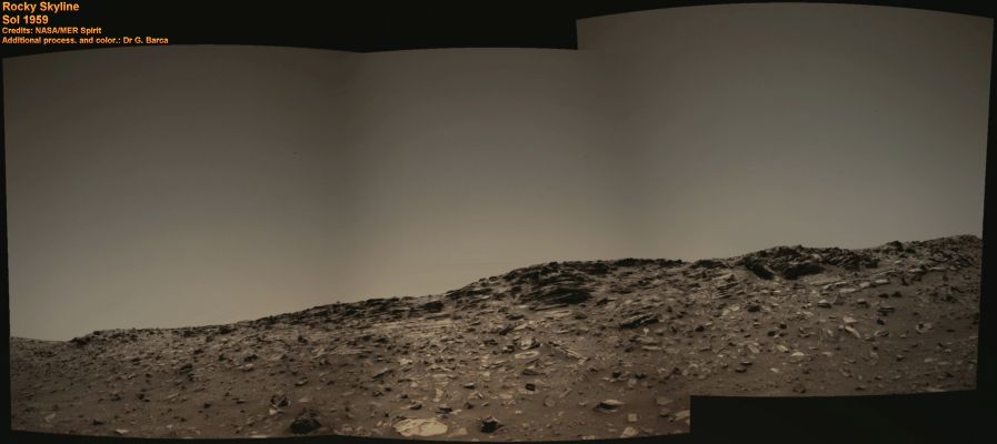 Rocky Skyline - Sol 1959 (Natural Colors; credits: Dr G. Barca)
nessun commento
Parole chiave: Mars Panorama - Gusev Crater