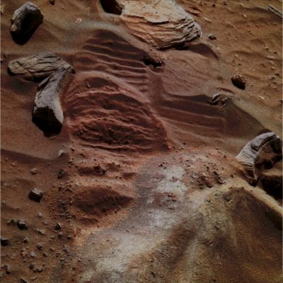 Rover Tracks and heavily disturbed Terrain - Sol 2190 (Absolute Natural Colors; credits for the additional process. and color.: Drr Gianluigi Barca & Paolo C. Fienga - Lunexit Team)
nessun commento
Parole chiave: Martian Surface - Rover Tracks - possible Salts and Sulphates