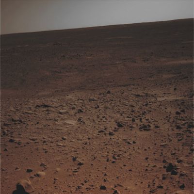 Horizon - Sol 265 (Absolute Natural Colors; credits for the additional process. and color.: Dr Paolo C. Fienga - Lunexit Team) 
Right Navigation Camera (NavCam) Non-linearized Full frame EDR acquired on Sol 265 of Spirit's Mission to Gusev Crater at approximately 14:33:26 M.L.T.
Parole chiave: Martian Horizon - Gusev Crater