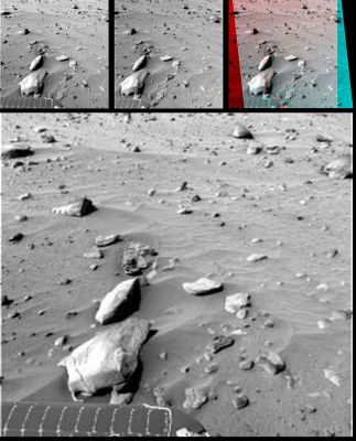 Which one came first? - Sol 366
Un frame "insignificante"? Certamente no! Guardate bene: in basso, proprio accanto ad uno dei Pannelli Solari di Spirit, c'è una dunetta (---> ripple) con sopra un bel macigno, caratterizzato da ampi e profondi (e relativamente recenti) cracks, sia longitudinali, sia latitudinali. 

Che cosa notate in questo dettaglio?

Probabilmente nulla, ma il nostro eccellente Dr Faccin ha invece colto un particolare che potrebbe (usiamo il condizionale, naturalmente) essere davvero MOLTO interessante. Le Dune Marziane, come sapete, esprimono l'idea e la realtà di un costante rinnovamento (nelle e delle loro forme e posizioni - pensate alle Dune Migranti, ad esempio). Ora guardate la dunetta su cui poggia il boulder di colore chiaro: non Vi sembra che il macigno, semplicemente, Vi sia "poggiato sopra"? Non due dune che si sono formate (o stanno attraversando) un macigno preesistente ad esse, bensì un macigno il quale si è sovrapposto ad una preesistente duna!

In altre parole: la duna (con le sue sabbie e polveri in costante movimento e rinnovamento) NON ha coperto, in parte, un macigno che poggiava lì (forse da ere) ma, al contrario, il macigno si è poggiato (a questo punto dobbiamo dire - per forza - RECENTEMENTE!) sulla duna, la cui linea unitaria è ancora perfettamente distinguibile, coprendola in parte.

Ora, se questa considerazione/speculazione fosse (anche soltanto un pò) realistica e verosimile, potremmo concludere dicendo una cosa: quel macigno è giunto lì dove lo vediamo ora (e cioè sulla duna) da pochissimo tempo.

Un dato, questo, che ci deve far riflettere... Complimenti a Marco Faccin per l'Occhio e lo "spunto"!
Parole chiave: Martian Surface - Dunes and Boulders