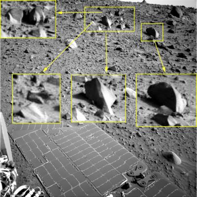 Pseudo-Rocks - Sol 390 (a photo-mosaic by Ivana Tognoloni)
Dalla nostra Cara Amica e "Compagna di Viaggio", Ivana Tognoloni, un nuovo - e sempre affascinante - Campionario di Bizzarrìe Marziane.
Pseudo-rocce, nella fattispecie, dalle forma improbabili e che sfidano la Logica e la Gravità (assecondando - spesso - degli equilibri impossibili o, quanto meno, decisamente complessi...così come fa la roccia a forma di "mezzaluna", sulla Vostra Dx).

Un photo-composite molto bello e curato, per rendersi conto che, su Marte (e, in fondo, in tutto il Cosmo - Terra ovv9iamente inclusa), non bisogna MAI dare nulla per scontato...

Un ringraziamento di Cuore, per l'Amicizia e la Passione dimostrate e quindi i nostri più Sinceri Complimenti ad Ivana per "l'occhio" (una prova ulteriore del fatto che CHI SA DOVE GUARDARE...Finisce SEMPRE con il trovare!).
Parole chiave: Martian Surface - Pseudo-Rocks