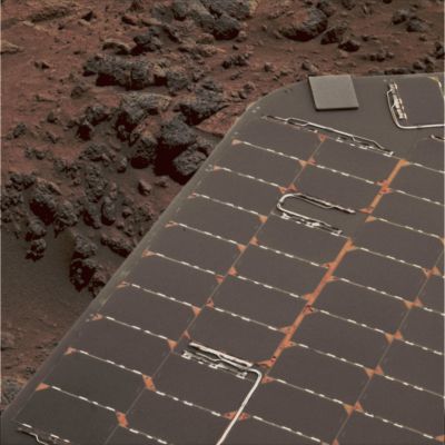 Spirit's nice and clean Solar Panels - Sol 411 (True Colors; credits: Dr G. Barca & Lunexit)
nessun commento
Parole chiave: Spacecraft - MER Spirit - Solar Panels and Surface