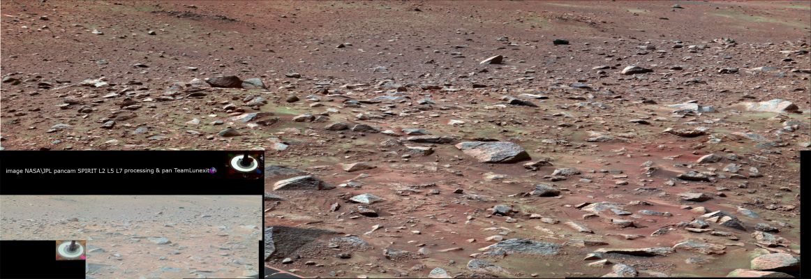Green Patches near Spirit? - Sol 422 (an Image-Mosaic by Dr Marco Faccin)
nessun commento
Parole chiave: Martian Surface - Rocky Terrain