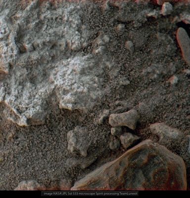Cristalline Sands? - Sol 533 (Superdefinition and Natural Colors; credits: Dr Marco Faccin)
nessun commento
Parole chiave: Microscopic Imager - Pebbles and Dust