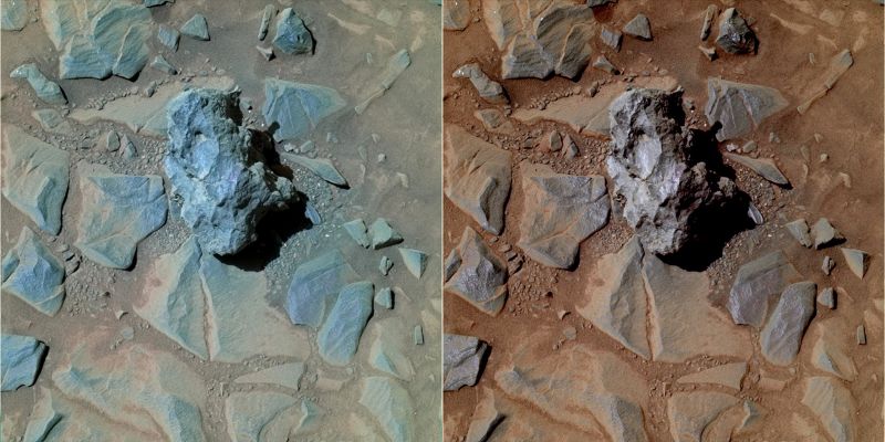 Fragment of Eternity - Sol 772 (False - left - and Natural - right - Colors; credits for the additional process. and color.: Dr Marco Faccin - Lunexit Team)
nessun commento
Parole chiave: Martian Surface - Lonely Rock