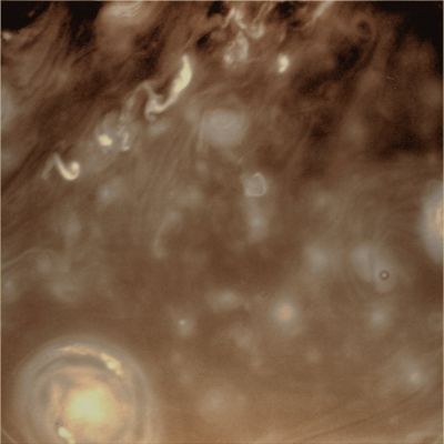 Saturnian Swirls (False Colors; credits: Lunar Explorer Italia)
Caption NASA:"N00126685.jpg was taken on December 16, 2008 and received on Earth December 17, 2008. The camera was pointing toward Saturn that, at the time, was approximately 655.610 Km away; the image was taken using the CL1 and CB2 filters. 
This image has not been validated or calibrated".
Parole chiave: Saturn - Upper Atmosphere