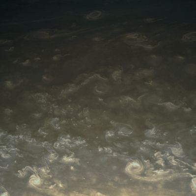 Swirling Clouds (MULTISPECTRUM; credits: Lunexit)
Caption NASA:"Sinuous clouds and hurricane-sized vortices mingle in Saturn's Northern Skies. This view looks toward a Region located at 70° North Latitude on Saturn. 
Despite the level of detail visible here, the Region shown is wide enough to contain the planet Mars comfortably. 

The image was taken with Cassini's CB1 spectral filter, which is sensitive to wavelengths of visible red light centered at 619 nanometers. The view was acquired with the spacecraft's narrow-angle camera on May 23, 2008 at a distance of approx. 1,2 MKM (about 775.000 miles) from Saturn. 
Image scale is roughly 7 Km (about 4 miles) per pixel".
Parole chiave: Saturn - Upper Atmosphere