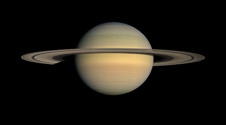 The Lord of the Rings (natural colors; credits: NASA)
Caption NASA:"As Saturn advances in its orbit toward Equinox and the Sun gradually moves Northward on the Planet, the motion of Saturn's Ring shadows and the changing colors of its atmosphere continue to transform the face of Saturn as seen by Cassini. 

This captivating natural color view was created from images collected shortly after Cassini began its extended Equinox Mission in July 2008. It can be contrasted with earlier images from the Spacecraft's four-year Prime Mission that show the shadow of Saturn's Rings first draped high over the Planet's Northern Hemisphere, then shifting Southward as Northern Summer changed to Spring.
During this time, the colors of the Northern Hemisphere have evolved from azure/blue to a multitude of muted-colored bands. 

This mosaic combines 30 images — 10 each of red, green and blue light — taken over the course of approximately two hours as Cassini panned its wide-angle camera across the entire Planet and Ring System on July 23, 2008, from a southerly elevation of 6°. 

Six moons complete this constructed panorama: Titan, Janus, Mimas, Pandora, Epimetheus and Enceladus. 

NASA's Cassini Spacecraft captured these images at a distance of approx. 1,1 MKM (such as about 690.000 miles) from Saturn and at a Sun-Saturn-Spacecraft, or phase, angle of 20°. Image scale is roughly 70 Km (about 43,6 miles) per pixel".
Parole chiave: Saturn