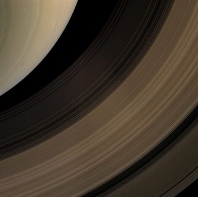 Southern Colors (Natural Colors; credits: NASA/JPL/Space Science Institute)
Caption NASA:"The Cassini Spacecraft samples a bit of Saturn's Southern Hemisphere along with a spread of the Planet's main Rings. 
Working outward from the Planet, the C, B, and A-Rings are visible in this Natural Color image. The Rings have been brightened relative to the Planet to enhance their visibility. 

This view looks toward the sunlit side of the Rings from about 59° below the Ring-Plane. Images taken using red, green and blue spectral filters were combined to create this Natural Color view. 

The images were acquired with the Cassini Spacecraft wide-angle camera on April 23, 2009 at a distance of approx. 1 MKM (about 621.000 miles) from Saturn. 
Image scale is roughly 58 Km (approx. 36 miles) per pixel".
Parole chiave: Saturn's Rings