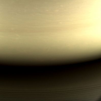 Farewell Cassini...
Caption NASA:"This Natural Color view view is the last image taken by the imaging cameras on NASA's Cassini Spacecraft. It looks toward the planet's night side, lit by reflected light from the Rings, and shows the location at which the Spacecraft would enter the Planet's Atmosphere a few hours later.

ThE view was created by using images taken with red, green and blue spectral filters. The imaging cameras obtained the view at approximately the same time that Cassini's Vsual and InfraRed Mapping Spectrometer made its own observations of the impact area in the thermal infrared.

This location - the site of Cassini's atmospheric entry - was at this time on the night side of the Planet, but would rotate into daylight by the time Cassini made its final dive into Saturn's Upper Atmosphere, ending its remarkable 13-year exploration of Saturn.

The view was acquired on Sept. 14, 2017 at 19:59 UTC (spacecraft event time). The view was taken in Visible Light using the Cassini Spacecraft Wide-Angle Camera at a distance of about 394.000 miles (such as roughly 634.081 Km) from Saturn. Image scale is about 11 miles (about 17,7 Km). The original image has a size of 512 x 512 pixels".
Parole chiave: Saturn
