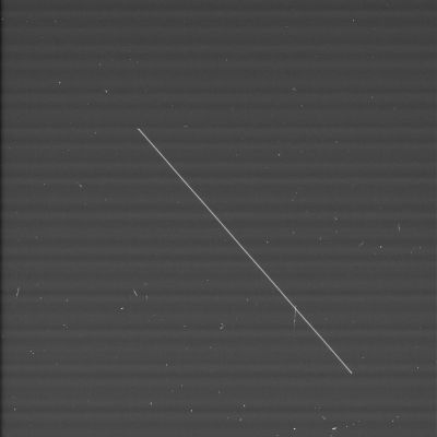 Star-trail; moon-trail or in-transit UFO?
Caption NASA:"N00097768.jpg was taken on November 24, 2007 and received on Earth November 25, 2007. The camera was pointing toward JAPETUS that, at the time, was approx. 1.401.647 Km away, and the image was taken using the CL1 and IR1 filters. This image has not been validated or calibrated".
Parole chiave: Sky around Saturn - Controversial
