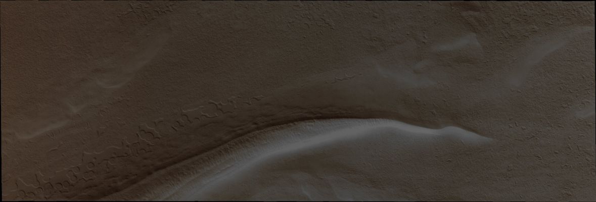 South Polar Trough (Absolute Natural Colors; credits for the additional process. and color.: Dr Paolo C. Fienga - Lunexit Team)
Orbit Number: 40448 
Latitude: 86,077° South 
Longitude: 290,428° East 
Instrument: VIS 
Captured: January, 26, 2011
Mars Local Time: 18:39 (Late Afternoon)
Parole chiave: Mars from orbit - South Polar Features - Trough